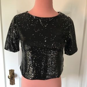 TOPSHOP all over black tiny sequin top